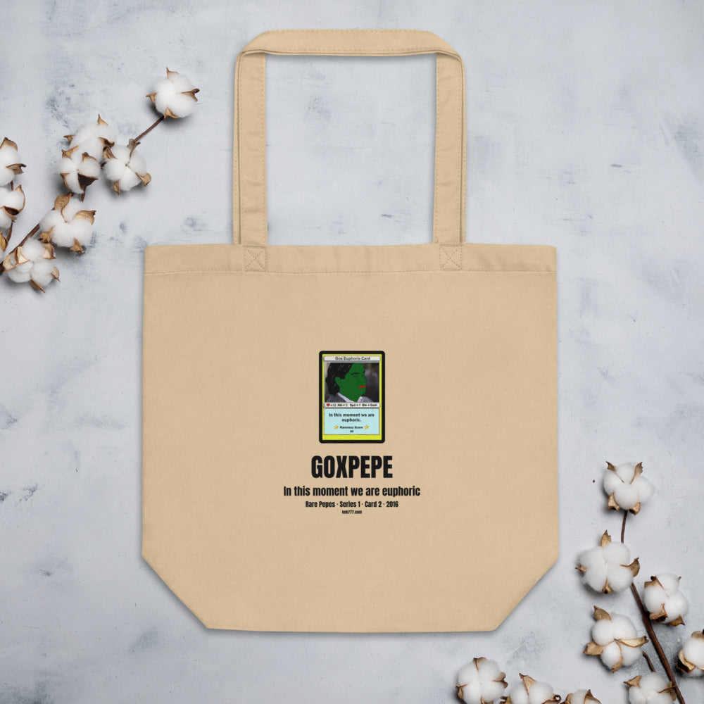 GOXPEPE by Mike — Rare Pepes Series 1 Card 2 — on an oyster tote bag, Flat Lifestyle Front