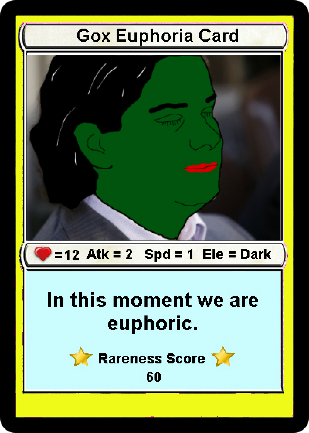 GOXPEPE — Rare Pepes Series 1, Card 2, by Mike. The card as issued, 8× nearest-neighbour.