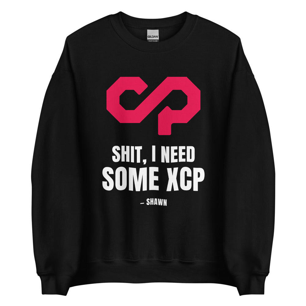 "Shit, I Need Some XCP" Crewneck sweatshirt — Black, Flat 2 Front