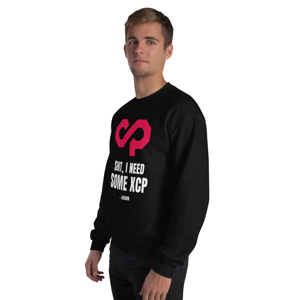 "Shit, I Need Some XCP" Crewneck sweatshirt — Black, Men's Left Front