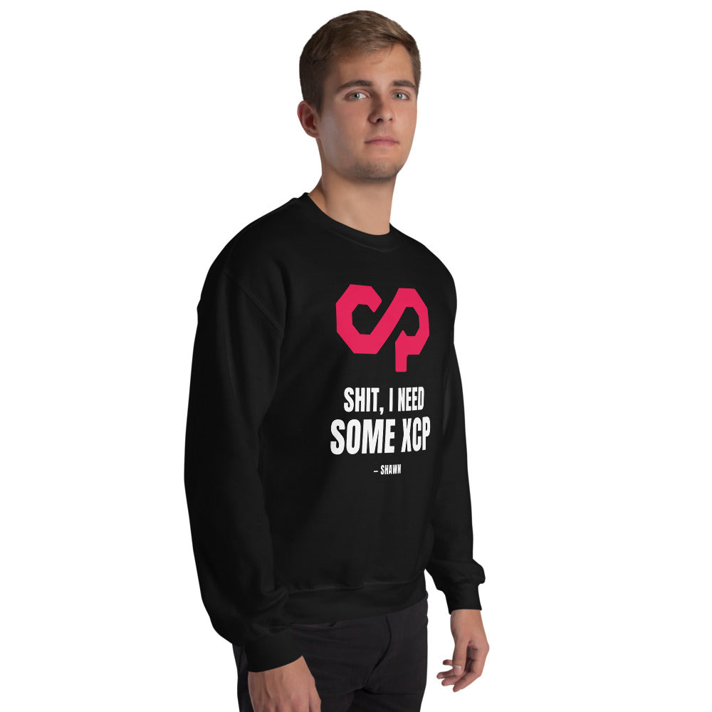 "Shit, I Need Some XCP" Crewneck sweatshirt — Black, Men's Right Front