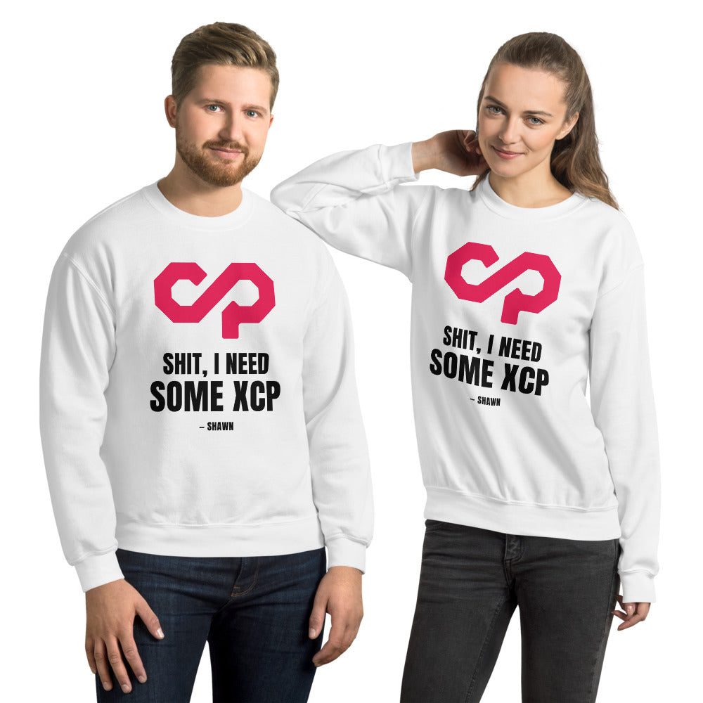 "Shit, I Need Some XCP" Crewneck sweatshirt — White, Couple's Front