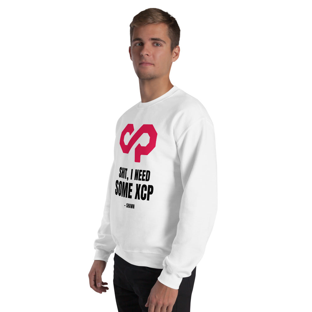 "Shit, I Need Some XCP" Crewneck sweatshirt — White, Men's Left Front