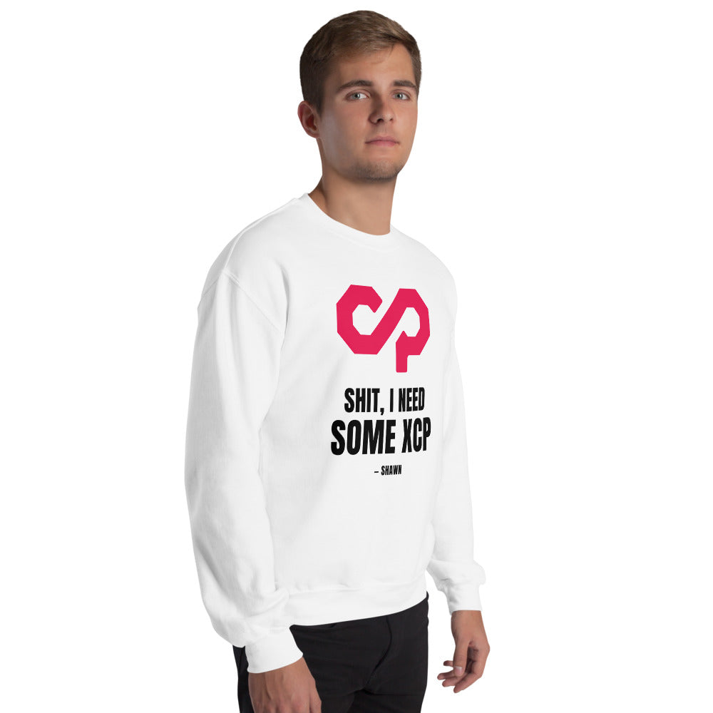 "Shit, I Need Some XCP" Crewneck sweatshirt — White, Men's Right Front