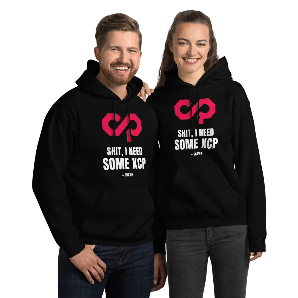 "Shit, I Need Some XCP" Hoodie — Black, Couple's Front
