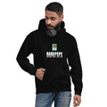 RAREPEPE by Mike — Rare Pepes Series 1 Card 1 — on a black hoodie, Men's 4 Front, centred