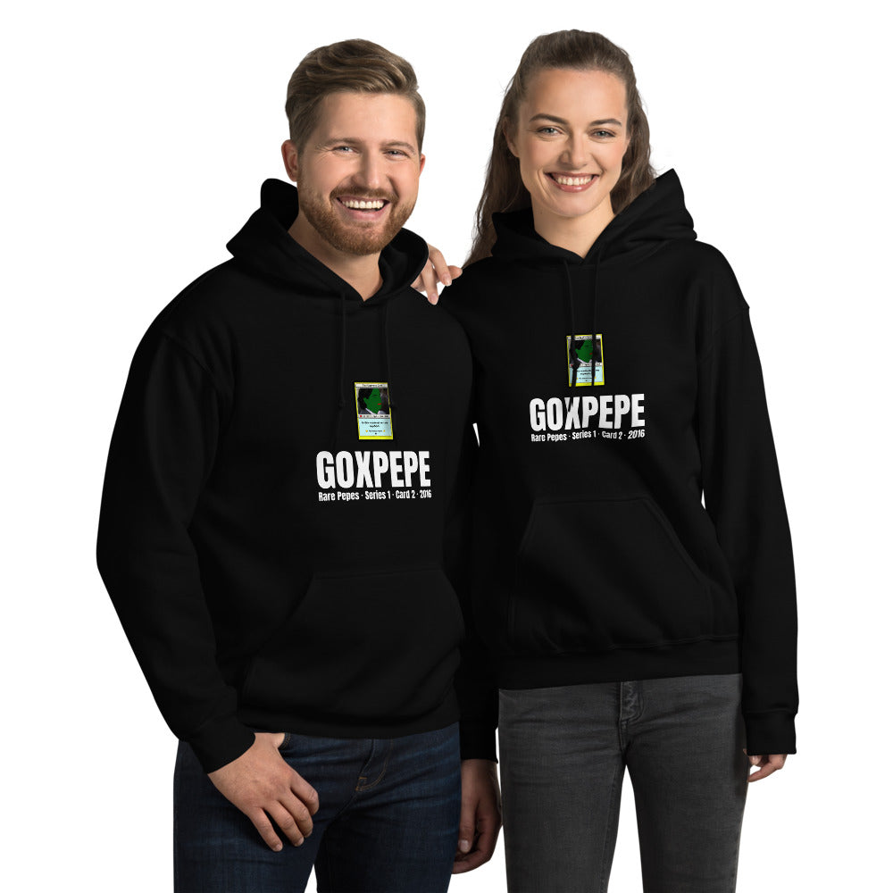 GOXPEPE by Mike — Rare Pepes Series 1 Card 2 — on a black hoodie, Couple's Front, centred