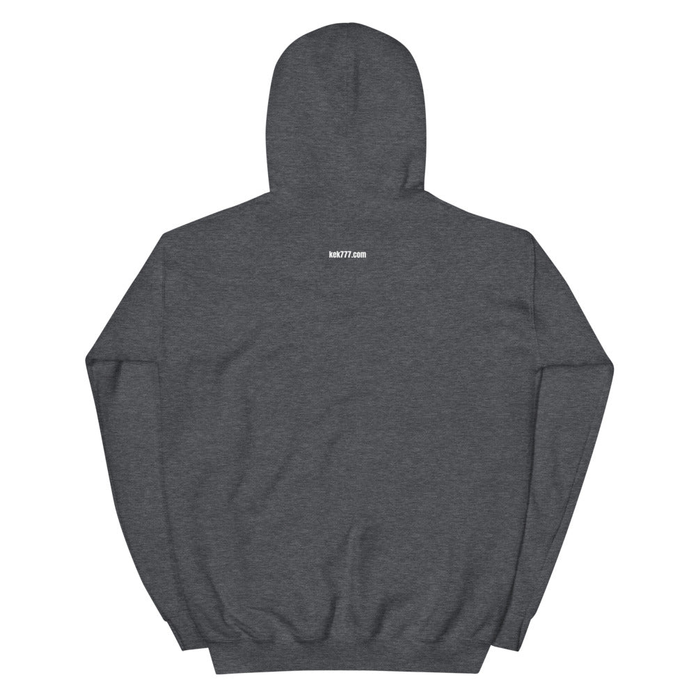 GOXPEPE by Mike — Rare Pepes Series 1 Card 2 — on a dark heather hoodie, Outside back label