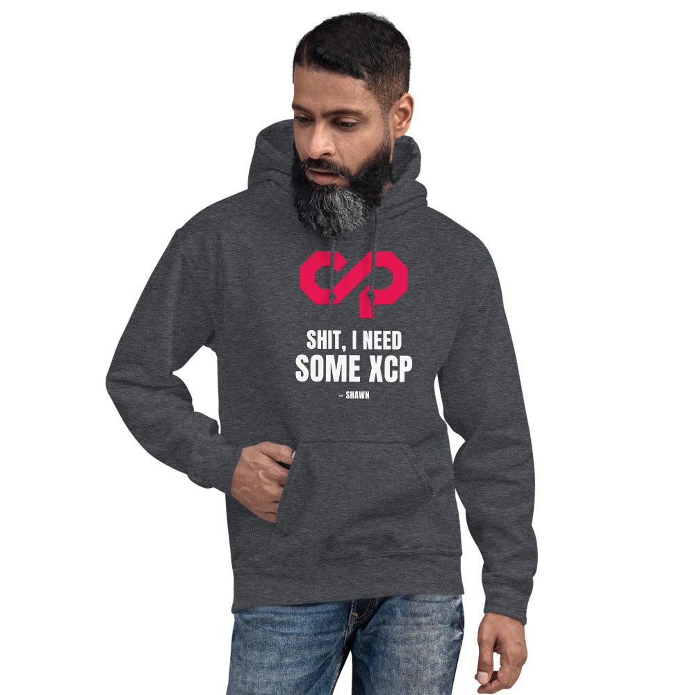 "Shit, I Need Some XCP" Hoodie — Dark Heather, Men's 4 Front