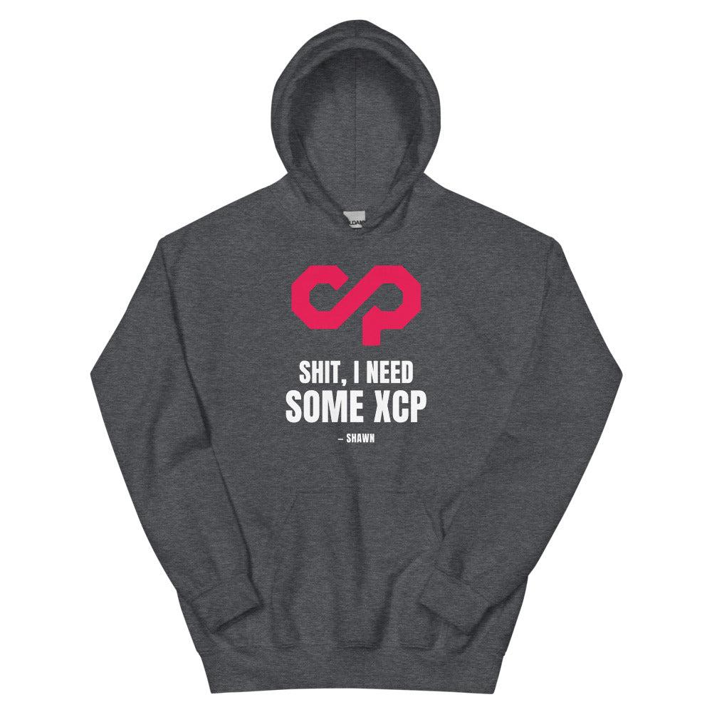 "Shit, I Need Some XCP" Hoodie — Dark Heather, Flat Front