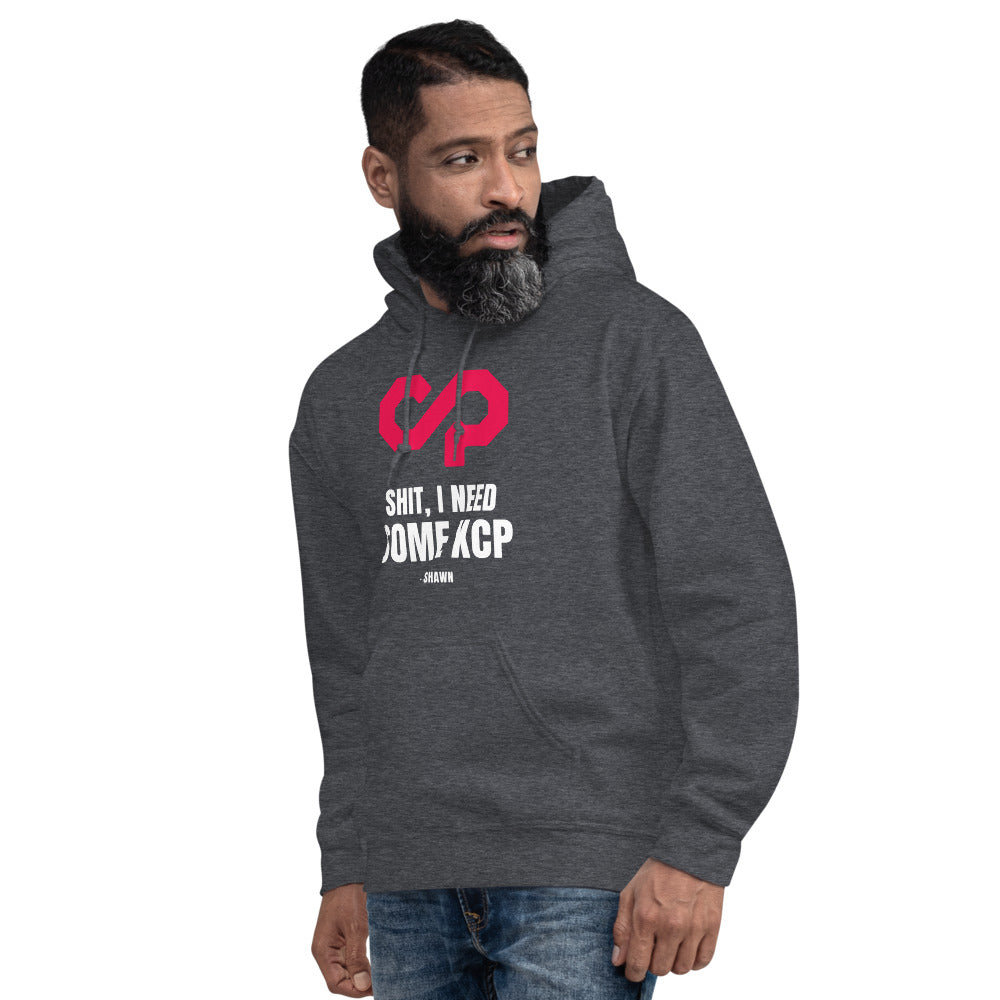 "Shit, I Need Some XCP" Hoodie — Dark Heather, Men's 4 Left Front