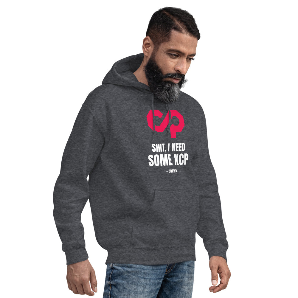 "Shit, I Need Some XCP" Hoodie — Dark Heather, Men's 4 Right Front