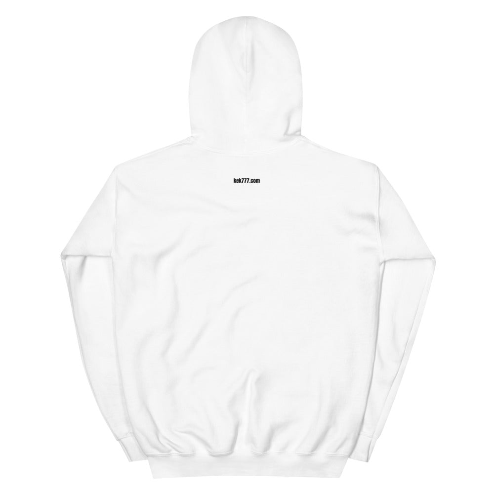 RAREPEPE by Mike — Rare Pepes Series 1 Card 1 — on a white hoodie, Outside back label