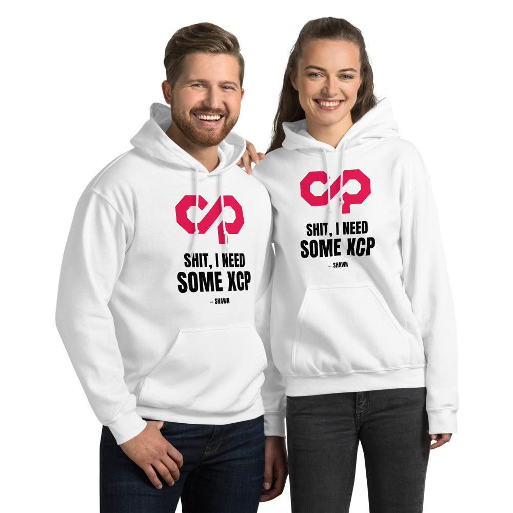 "Shit, I Need Some XCP" Hoodie — White, Couple's Front