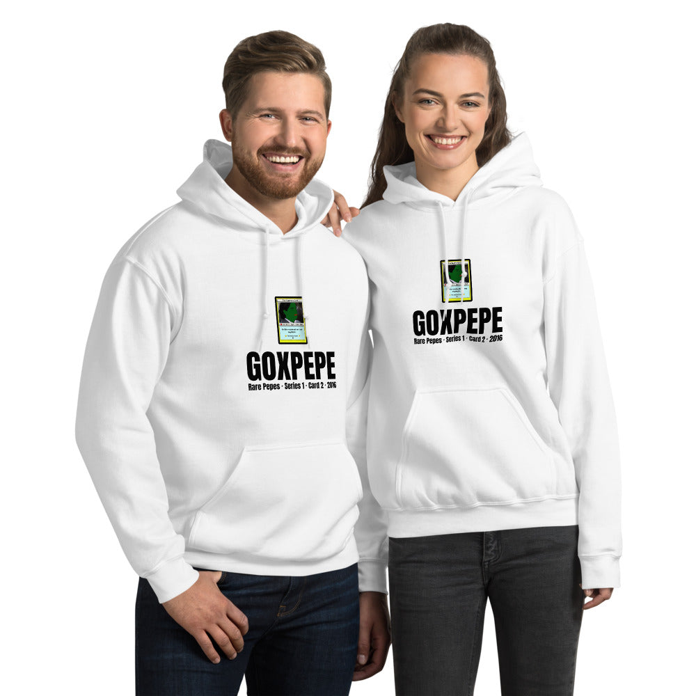 GOXPEPE by Mike — Rare Pepes Series 1 Card 2 — on a white hoodie, Couple's Front, centred