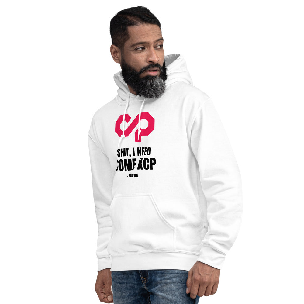 "Shit, I Need Some XCP" Hoodie — White, Men's 4 Left Front