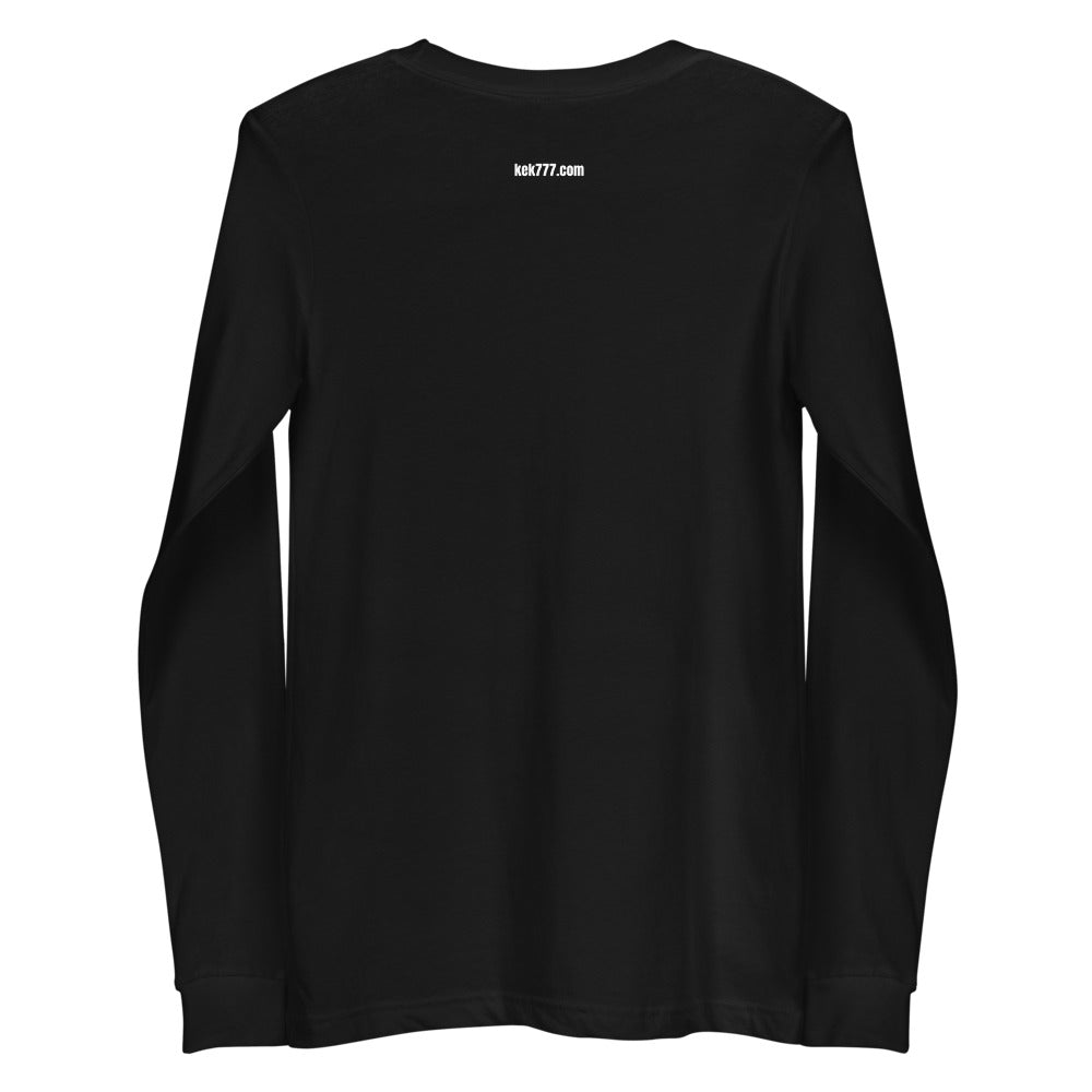 GOXPEPE by Mike — Rare Pepes Series 1 Card 2 — on a black long sleeve tee, Outside back label