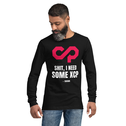 "Shit, I Need Some XCP" Long sleeve tee — Black, Men's 2 Front