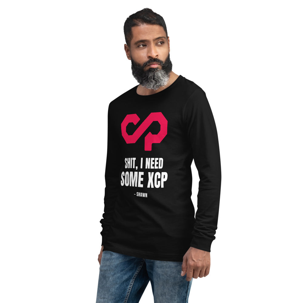 "Shit, I Need Some XCP" Long sleeve tee — Black, Men's 2 Left Front