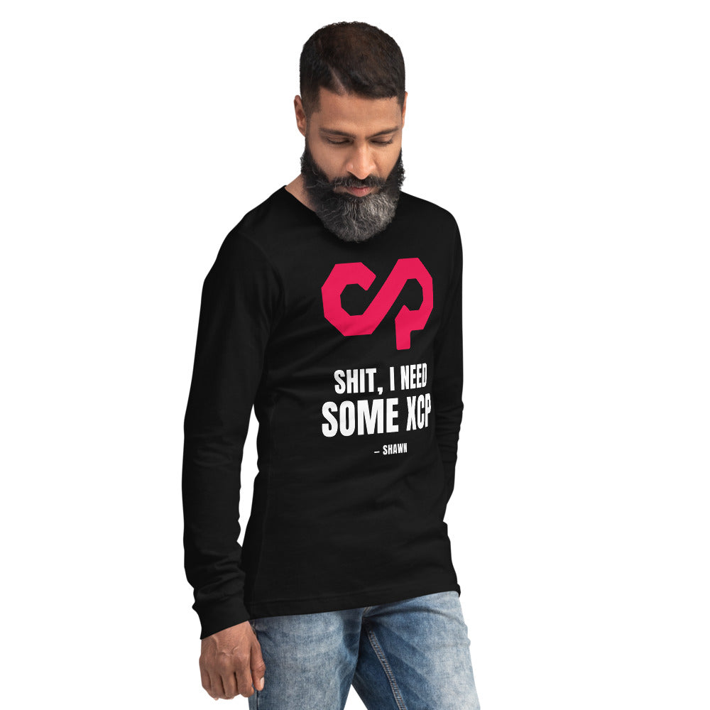 "Shit, I Need Some XCP" Long sleeve tee — Black, Men's 2 Right Front
