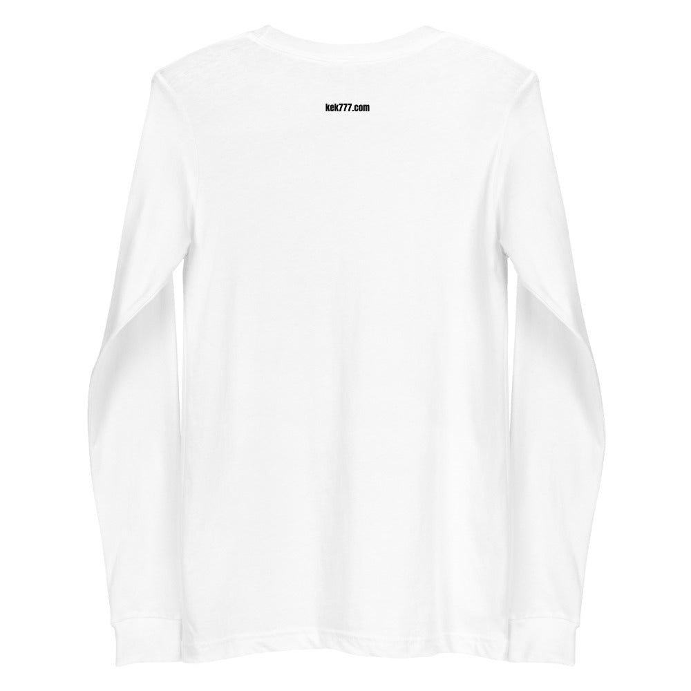 RAREPEPE by Mike — Rare Pepes Series 1 Card 1 — on a white long sleeve tee, Outside back label