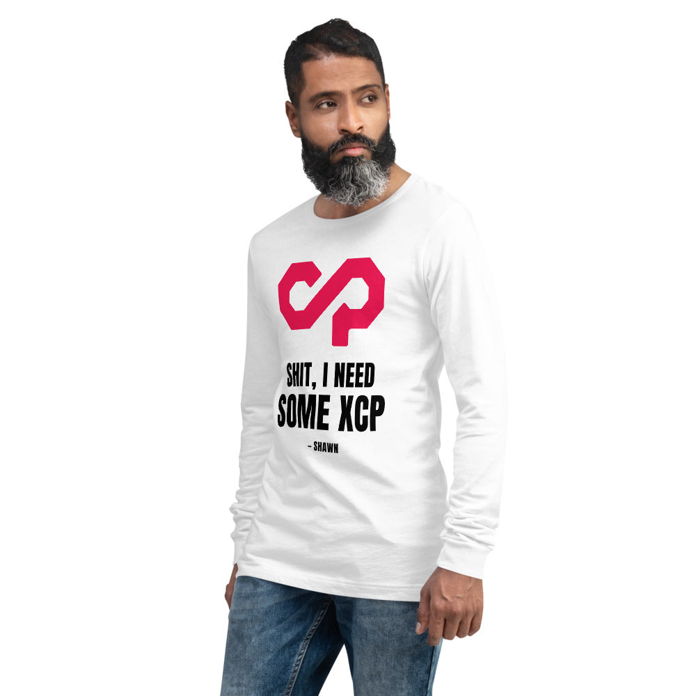 "Shit, I Need Some XCP" Long sleeve tee — White, Men's 2 Left Front