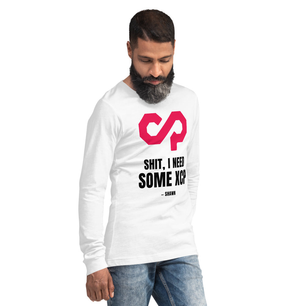 "Shit, I Need Some XCP" Long sleeve tee — White, Men's 2 Right Front