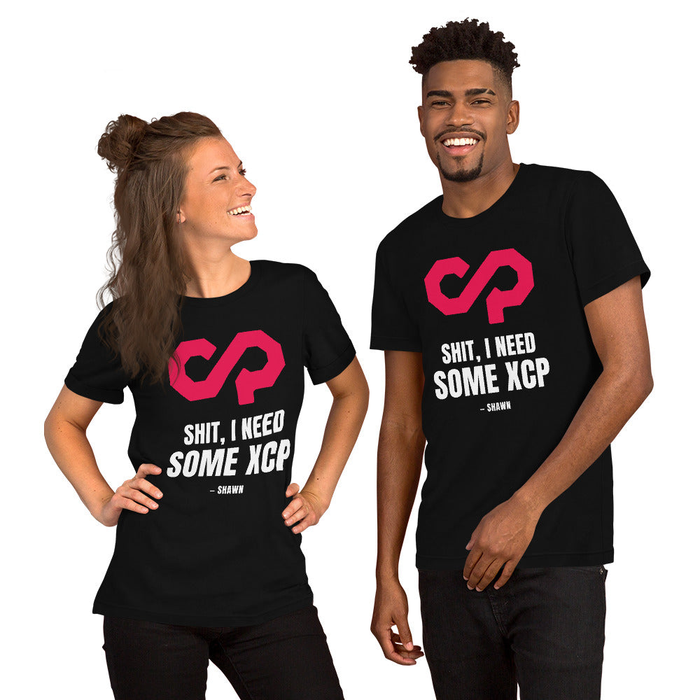"Shit, I Need Some XCP" Unisex t-shirt — Black, Couple's Front