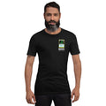 GOXPEPE by Mike — Rare Pepes Series 1 Card 2 — on a black unisex t-shirt, Men's 4 Front, left chest
