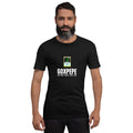 GOXPEPE by Mike — Rare Pepes Series 1 Card 2 — on a black unisex t-shirt, Men's 4 Front, centred