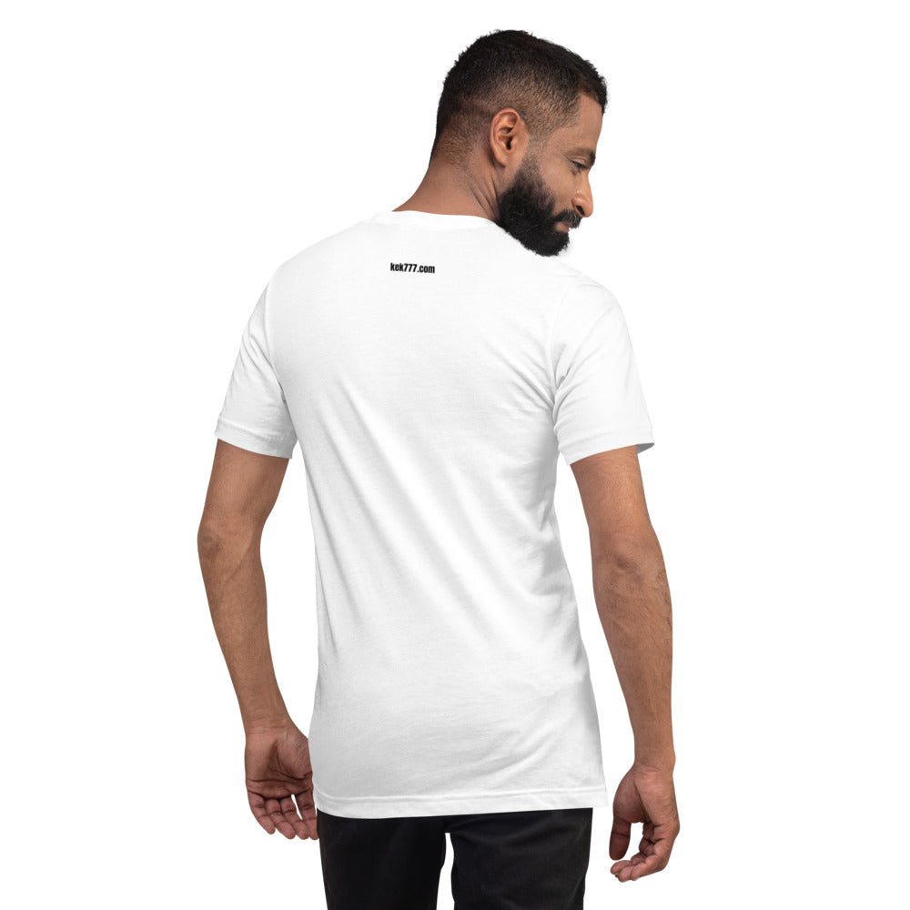 GOXPEPE by Mike — Rare Pepes Series 1 Card 2 — on a white unisex t-shirt, Men's 4 Back