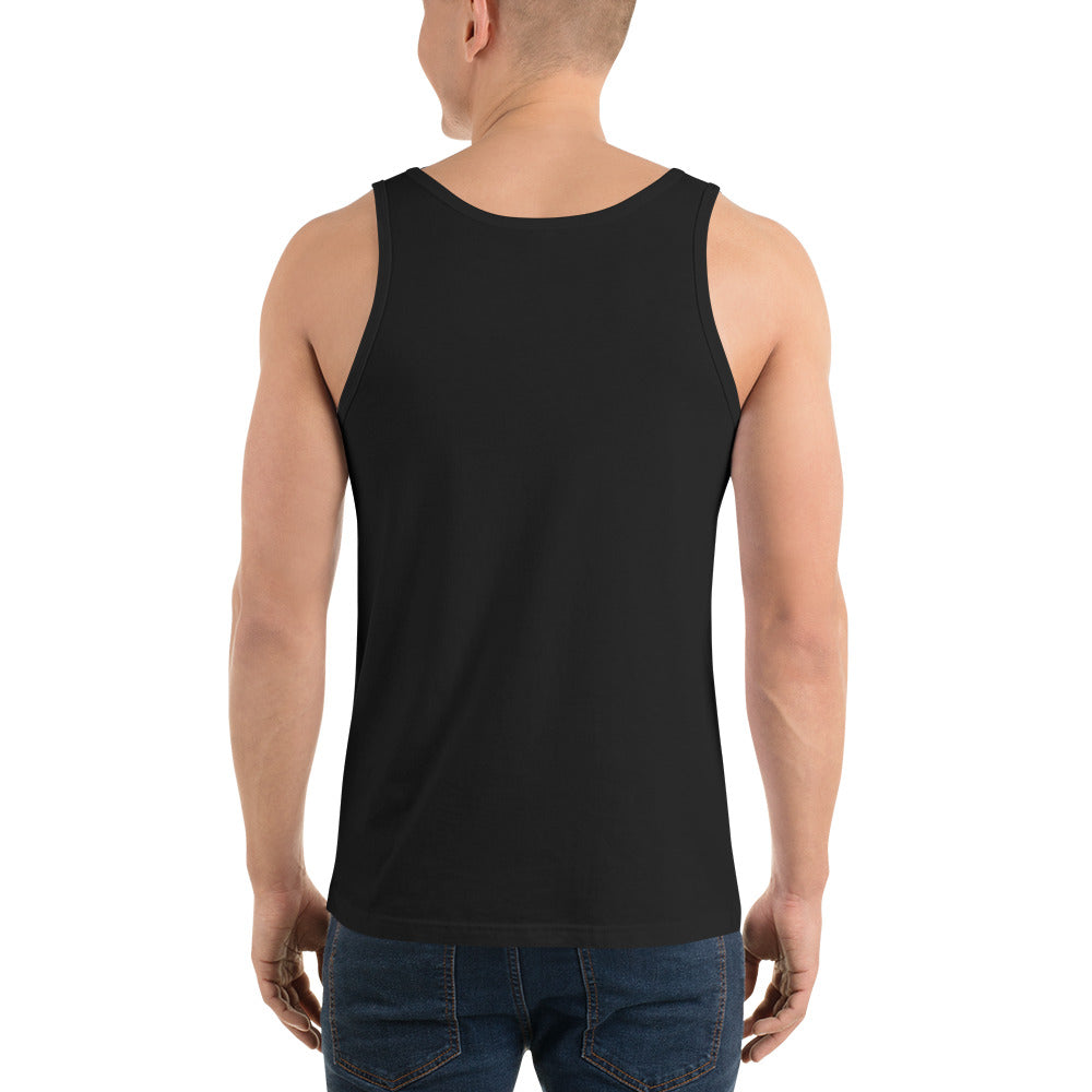 RAREPEPE by Mike — Rare Pepes Series 1 Card 1 — on a black tank top, Men's Back