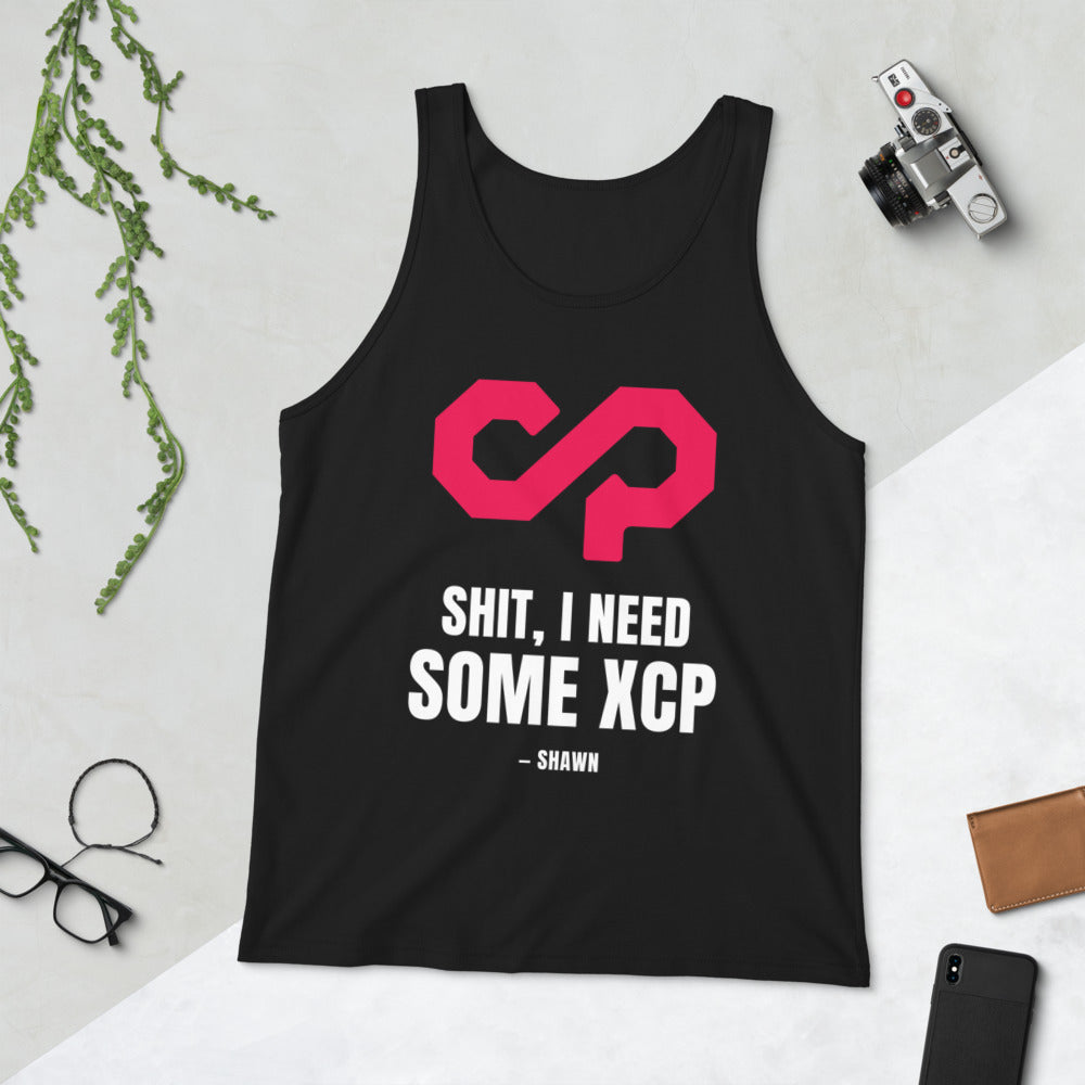 "Shit, I Need Some XCP" Tank top — Black, Flat Lifestyle Front