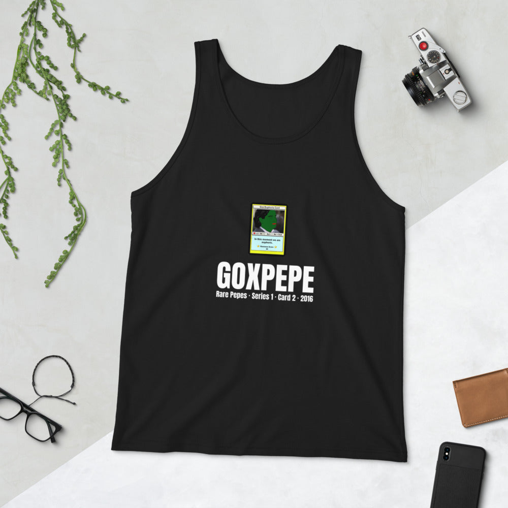 GOXPEPE by Mike — Rare Pepes Series 1 Card 2 — on a black tank top, Flat Lifestyle Front, centred