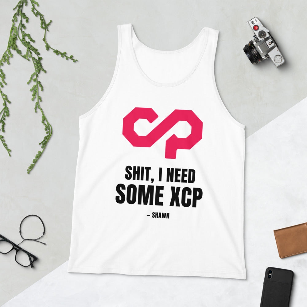 "Shit, I Need Some XCP" Tank top — White, Flat Lifestyle Front