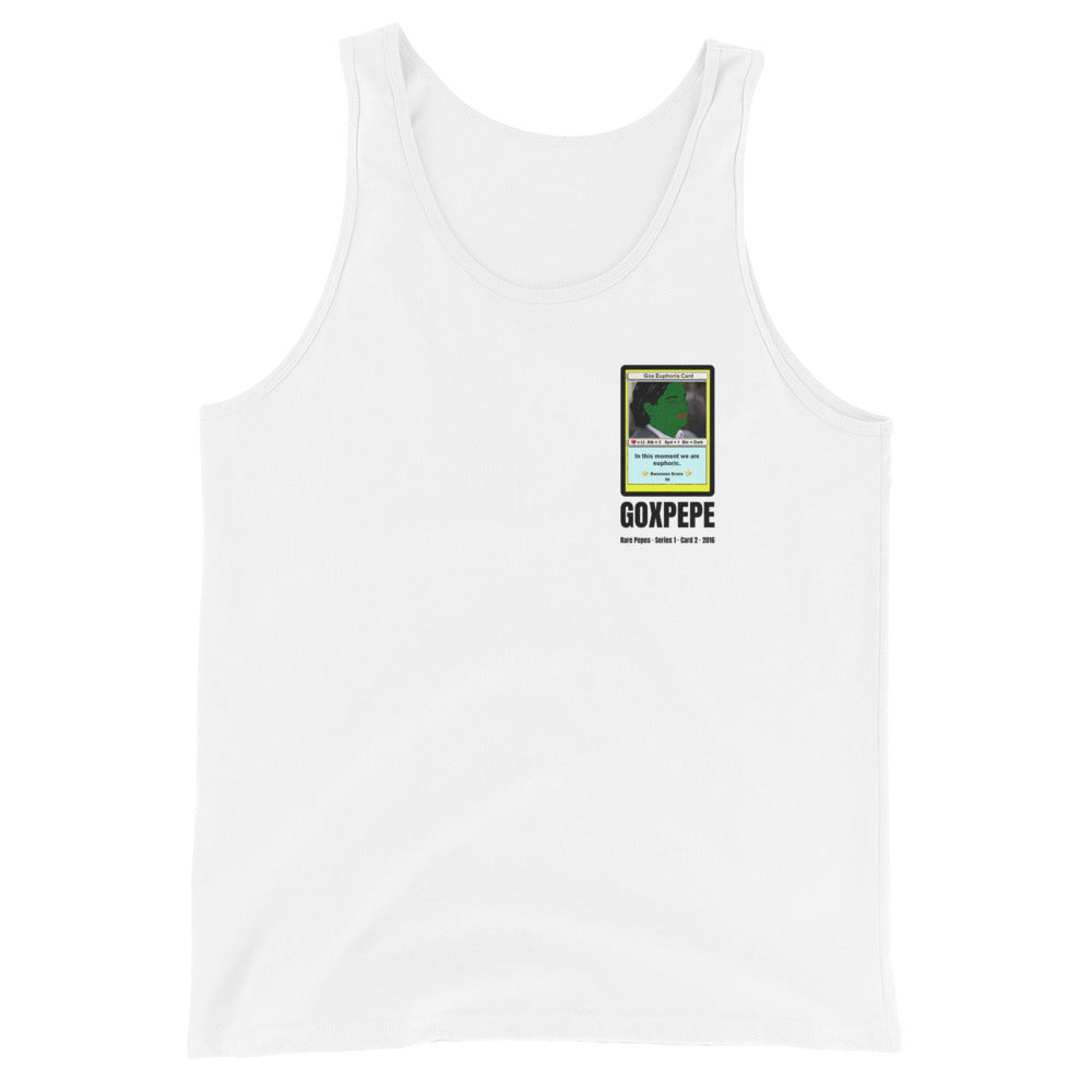 GOXPEPE by Mike — Rare Pepes Series 1 Card 2 — on a white tank top, Flat Front, left chest