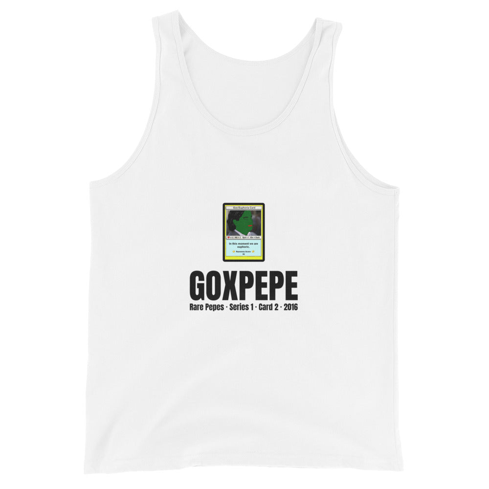 GOXPEPE by Mike — Rare Pepes Series 1 Card 2 — on a white tank top, Flat Front, centred